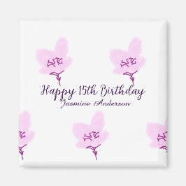 Pink mauve floral 15th birthday quinceanera name d マグネット