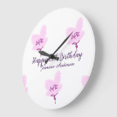 Pink mauve floral 15th birthday quinceanera name d ラージ壁時計 (傾斜)