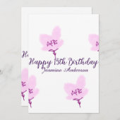 Pink mauve floral 15th birthday quinceanera name d 招待状 (正面/裏面)