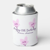 Pink mauve floral 15th birthday quinceanera name d 缶クーラー (缶正面)