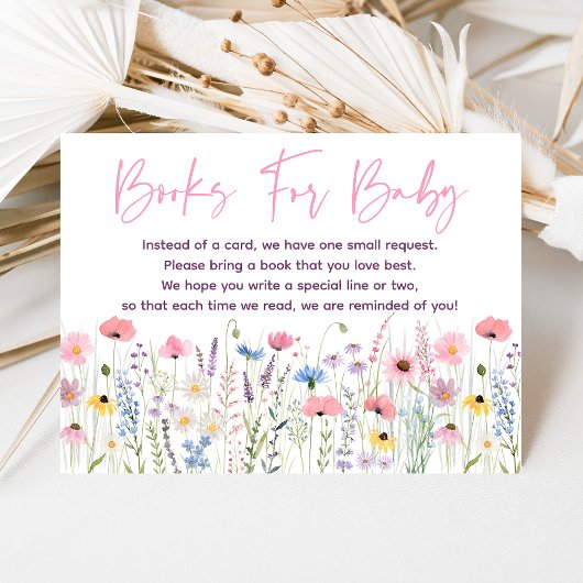 Pink Meadow Wildflowers Baby Shower Book Request エンクロージャーカード