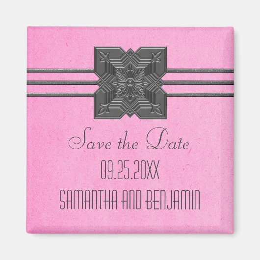 Pink Medallion縁ど Save the Date Magnet マグネット (正面)
