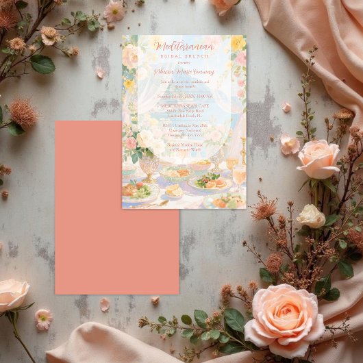 Pink Mediterranean Bridal Brunch Vintage Design 招待状