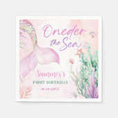 Pink Mermaid 1st Birthday Oneder the Sea Party  スタンダードカクテルナプキン (正面)
