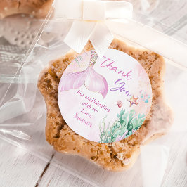 Pink Mermaid 1st Birthday Oneder the Sea Party ラウンドシール