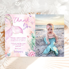 Pink Mermaid 1st Birthday Oneder The Sea Photo サンキューカード