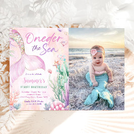 Pink Mermaid 1st Birthday Oneder the Sea Photo 招待状