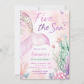 Pink Mermaid 5th Birthday Five the Sea Party  招待状 (正面)