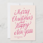 Pink Merry Christmas and Happy New Year signature シーズンカード (正面)