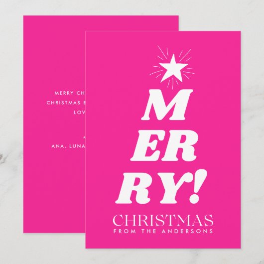 Pink Merry Christmas Non Photo Holiday Card シーズンカード (正面/裏面)