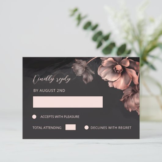 Pink Metallic Black Floral 出欠カード (スタンド正面)