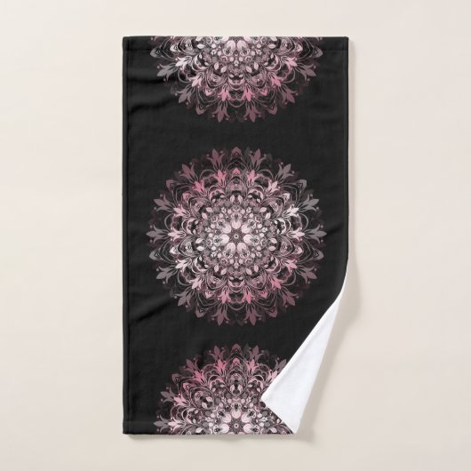 Pink Metallic Black | Floral Mandala | Monogram ハンドタオル (ハンドタオル)