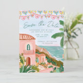 Pink Mexican Beach Town Destination Wedding セーブザデート (スタンド正面)