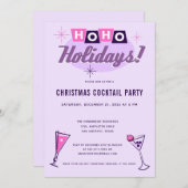 Pink Midcentury Modern Christmas Cocktail Party 招待状 (正面/裏面)