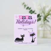 Pink Midcentury Modern Ho Ho Holidays Christmas シーズンポストカード (スタンド正面)