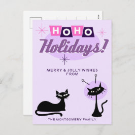 Pink Midcentury Modern Ho Ho Holidays Christmas シーズンポストカード