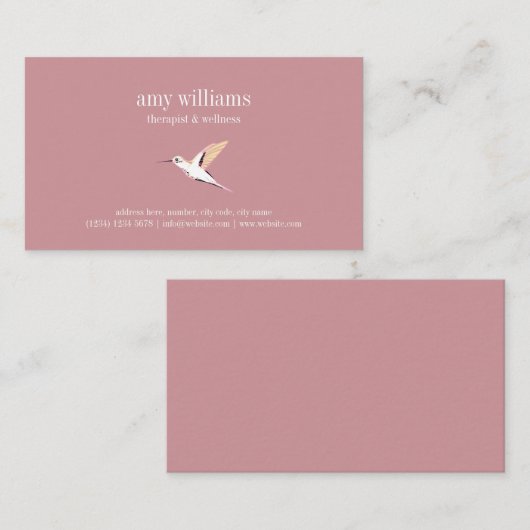 Pink minimal femenine hummingbird illustration 名刺 (正面/裏面)