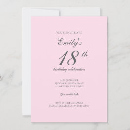 Pink Minimalist 18th Birthday Party Invitation 招待状