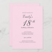 Pink Minimalist 18th Birthday Party Invitation 招待状 (正面/裏面)