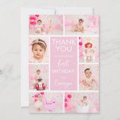 Pink Minimalist 1st Birthday Photo Thank You Card  招待状 (正面)
