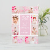 Pink Minimalist 1st Birthday Photo Thank You Card  招待状 (スタンド正面)
