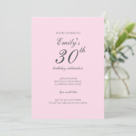 Pink Minimalist 30th Birthday Party Invitation 招待状