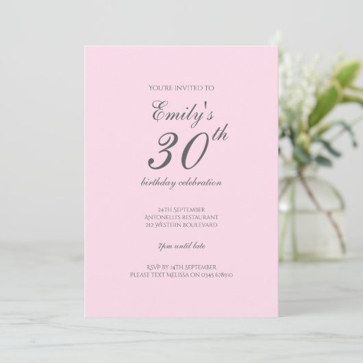 Pink Minimalist 30th Birthday Party Invitation 招待状 (スタンド正面)