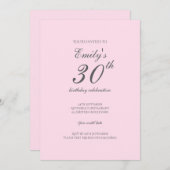 Pink Minimalist 30th Birthday Party Invitation 招待状 (正面/裏面)