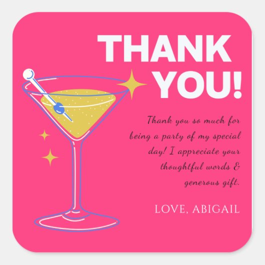 Pink Minimalist 30th Birthday Thank You Cards    スクエアシール (正面)
