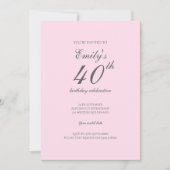 Pink Minimalist 40th Birthday Party Invitation 招待状 (正面)