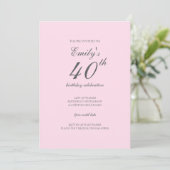 Pink Minimalist 40th Birthday Party Invitation 招待状 (スタンド正面)