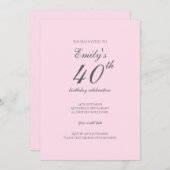 Pink Minimalist 40th Birthday Party Invitation 招待状 (正面/裏面)