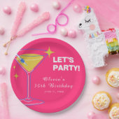 Pink Minimalist Cocktail 30th Birthday Paper Plate ペーパープレート (パーティー)