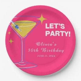 Pink Minimalist Cocktail 30th Birthday Paper Plate ペーパープレート