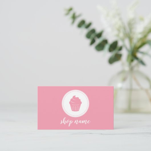 Pink Minimalist Cupcake Baker Business Card 名刺 (スタンド正面)