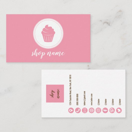 Pink Minimalist Cupcake Baker Business Card 名刺 (正面/裏面)