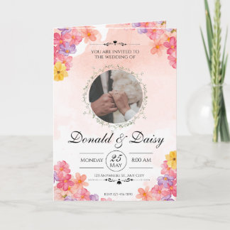 Pink Minimalist Floral Wedding Invitation Card カード