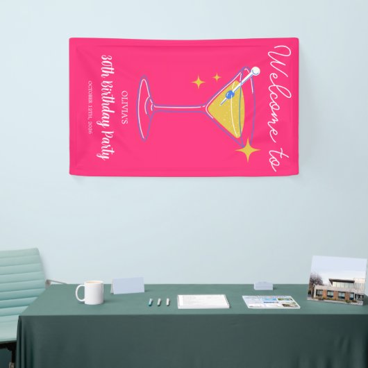 Pink Minimalist Girly 30th Birthday Sign Banner 横断幕 (トレードショー)