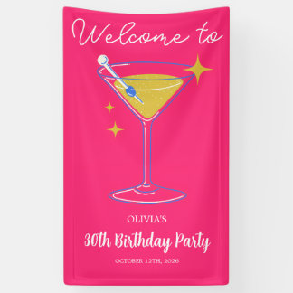 Pink Minimalist Girly 30th Birthday Sign Banner 横断幕