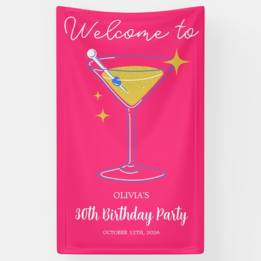 Pink Minimalist Girly 30th Birthday Sign Banner 横断幕 (縦)