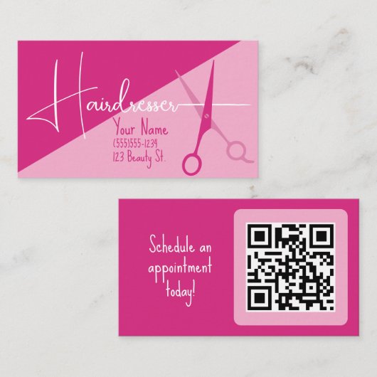Pink Minimalist Hairdresser fashion 名刺 (正面/裏面)