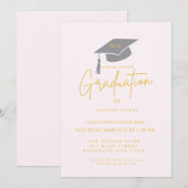 Pink Minimalist Photo Graduation Party 招待状 (正面/裏面)