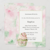 Pink Mint Abstract Flower Cupcake Birthday   招待状 (正面/裏面)