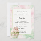 Pink Mint Abstract Flower Cupcake Birthday   招待状 (正面)