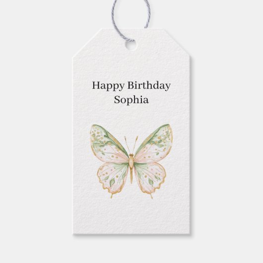 Pink Mint Butterfly Birthday ギフトタグ (正面)
