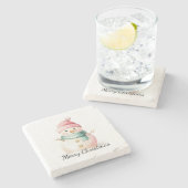 Pink Mint Christmas Snowman ストーンコースター (横)