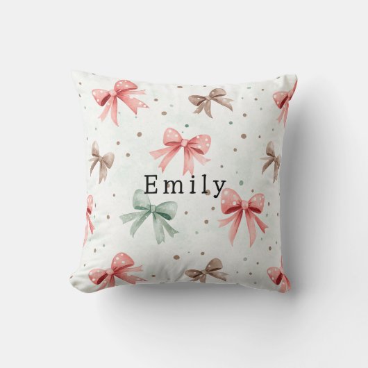 Pink Mint Cream Dots & Bows Christmas   クッション (正面)