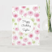 Pink Mint Floral Ranunculus Birthday カード (正面)