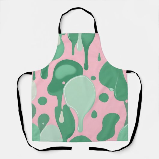 Pink Mint Green Melting Drip Pattern Abstract  エプロン (正面)