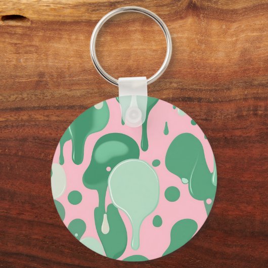 Pink Mint Green Melting Drip Pattern Abstract  キーホルダー (正面)